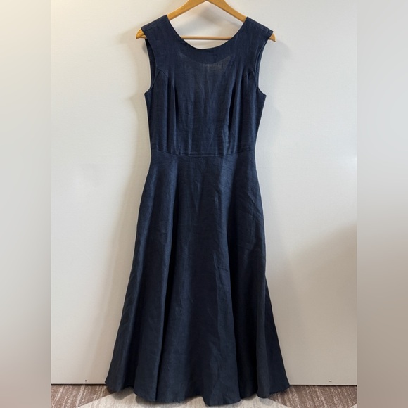 Nancy Johnson Dresses & Skirts - Nancy Johnson Elegant Navy Fit & Flare Linen Dress 6
